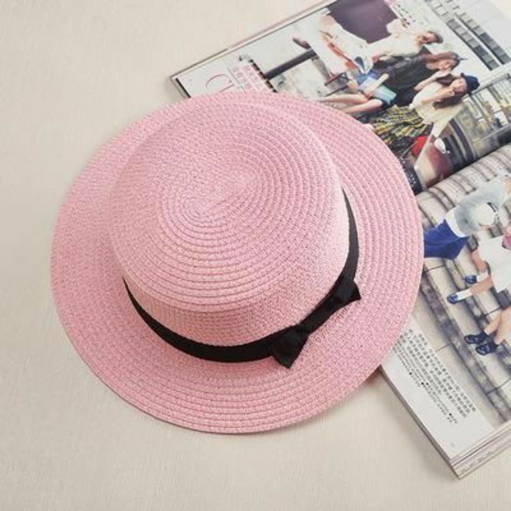 Pink Basic Straw Boater Sun Hat